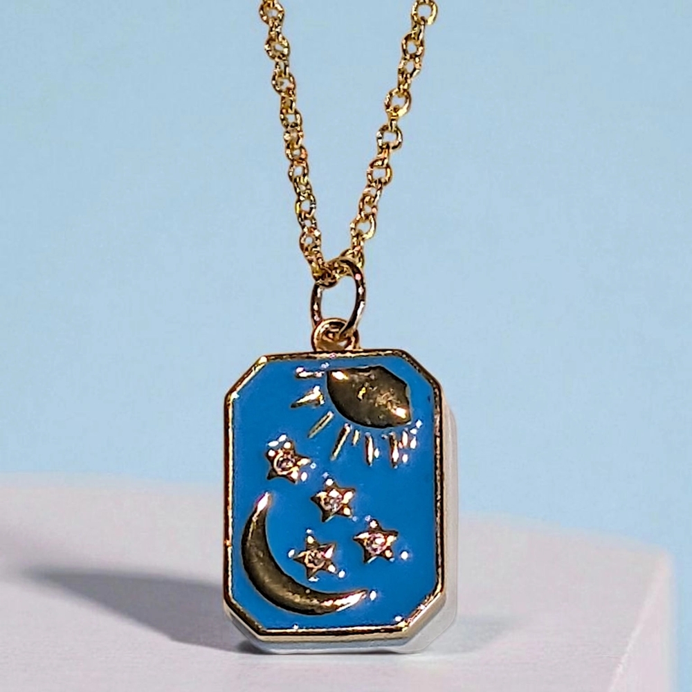 Gold and Blue Celestial Pendant Necklace